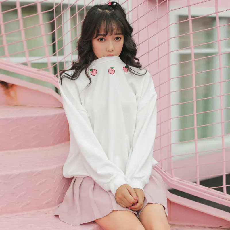 2018 Spring New Women Hoodies Long Sleeve Cotton Boyfriend Style Hoodie Harajuku Peach Embroidered Sweatershirt #A022