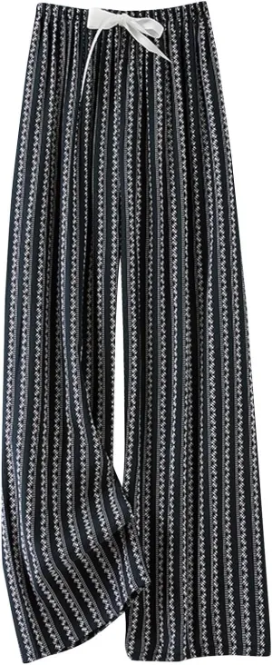 2024 Floral Printed Pants Women Casual Baggy Wide Leg Lounge Pants Loose Comfy Lightweight Elastic Waist Trousers with Pocket