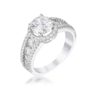 2.1Ct Rhodium Plated Solitaire Engagement Halo Ring