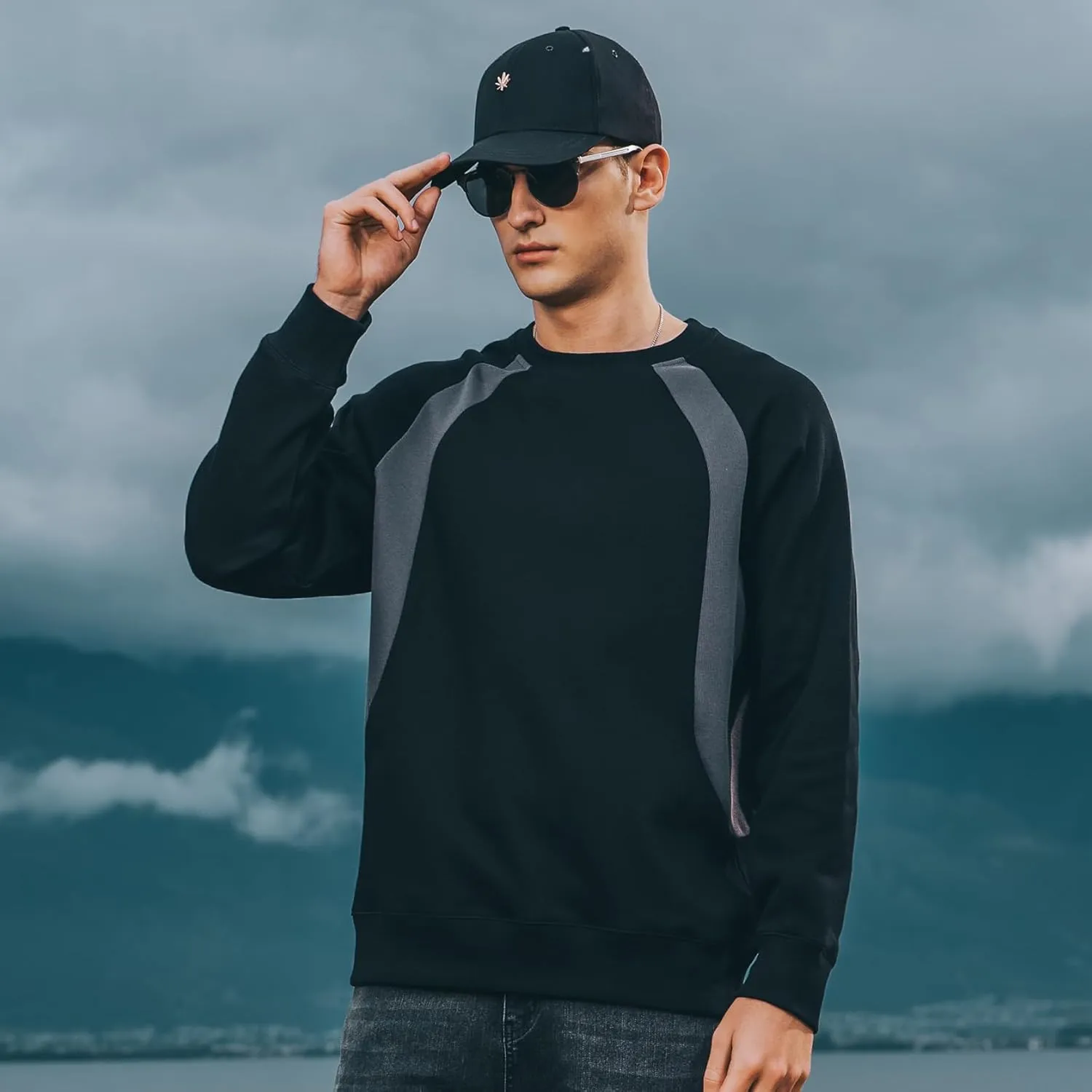 330G Heavy American Casual Sweatshirt Men Autumn Fashion Brand Splicing Contrast Color Round Neck Loose Bottoming Shirt