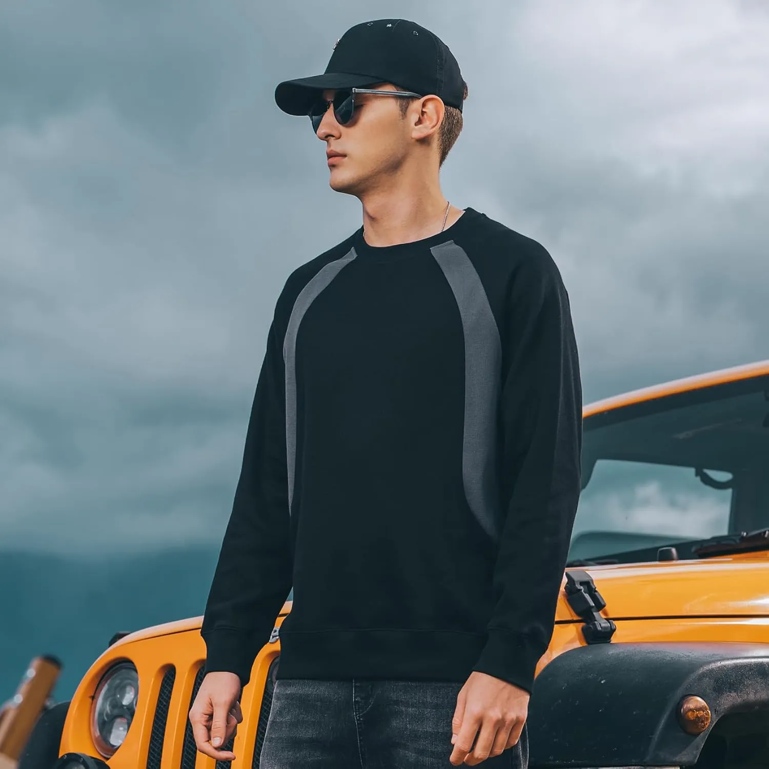 330G Heavy American Casual Sweatshirt Men Autumn Fashion Brand Splicing Contrast Color Round Neck Loose Bottoming Shirt