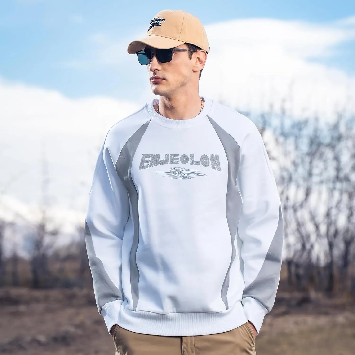 330G Heavy American Casual Sweatshirt Men Autumn Fashion Brand Splicing Contrast Color Round Neck Loose Bottoming Shirt