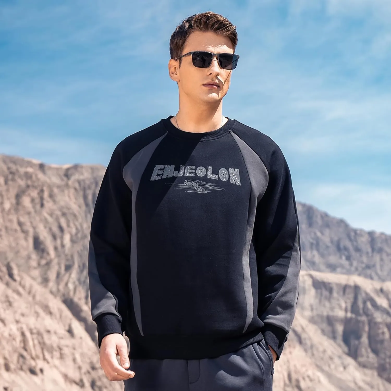 330G Heavy American Casual Sweatshirt Men Autumn Fashion Brand Splicing Contrast Color Round Neck Loose Bottoming Shirt