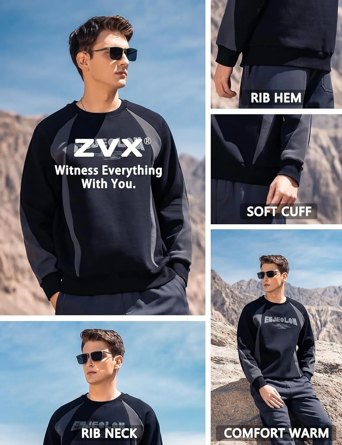 330G Heavy American Casual Sweatshirt Men Autumn Fashion Brand Splicing Contrast Color Round Neck Loose Bottoming Shirt