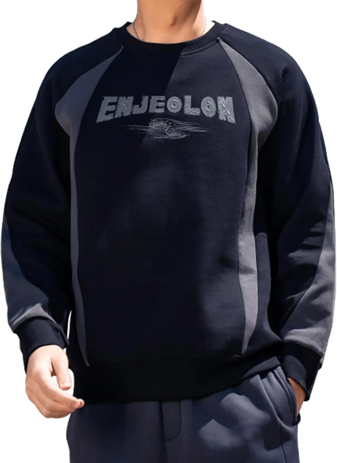 330G Heavy American Casual Sweatshirt Men Autumn Fashion Brand Splicing Contrast Color Round Neck Loose Bottoming Shirt