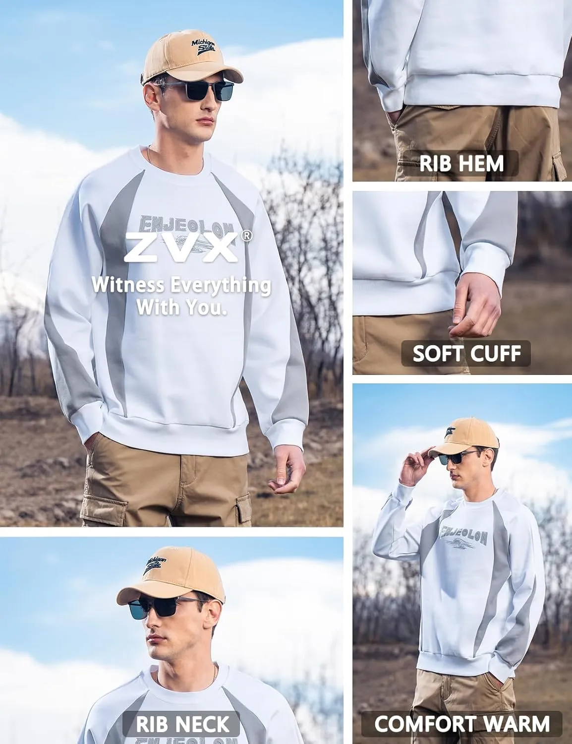 330G Heavy American Casual Sweatshirt Men Autumn Fashion Brand Splicing Contrast Color Round Neck Loose Bottoming Shirt