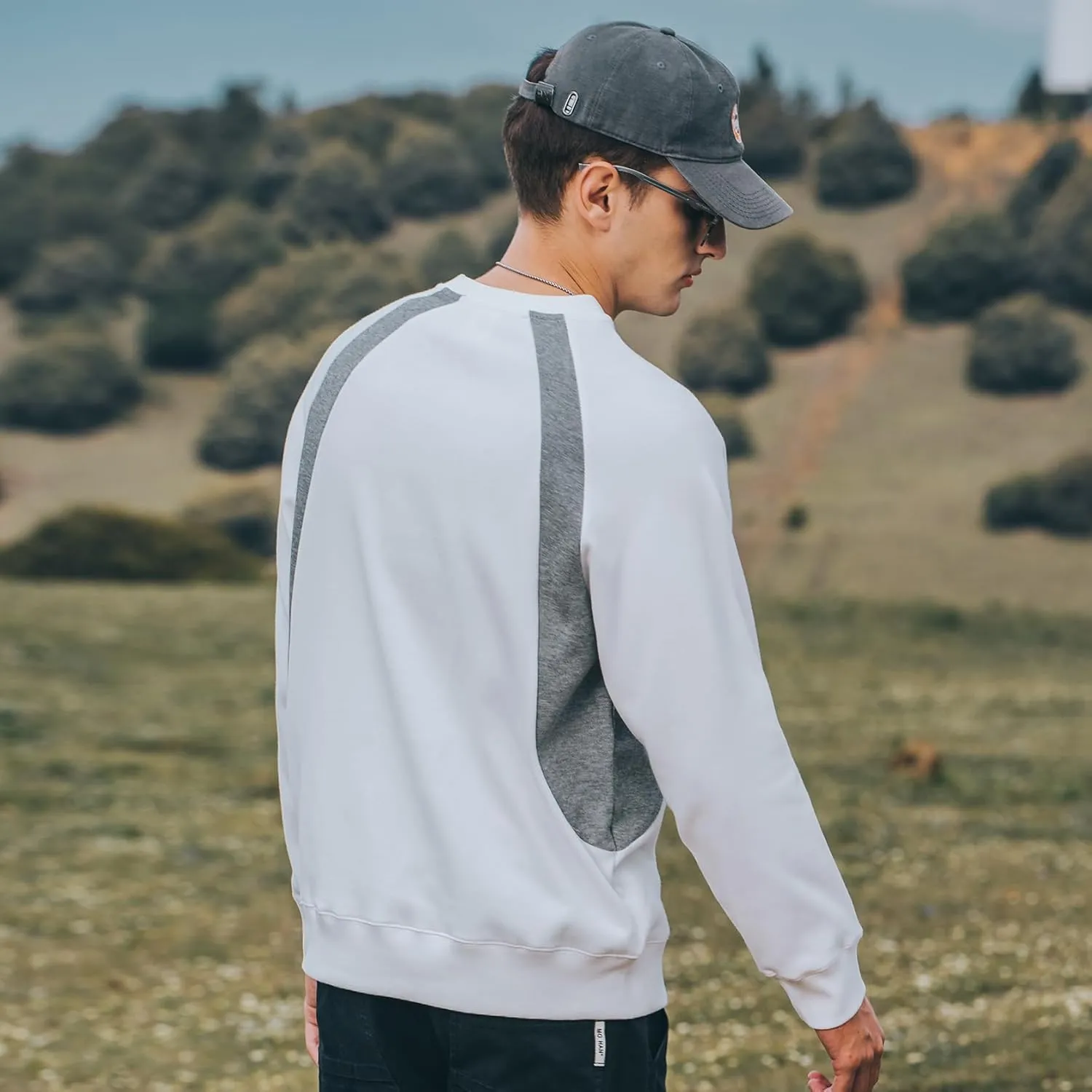 330G Heavy American Casual Sweatshirt Men Autumn Fashion Brand Splicing Contrast Color Round Neck Loose Bottoming Shirt