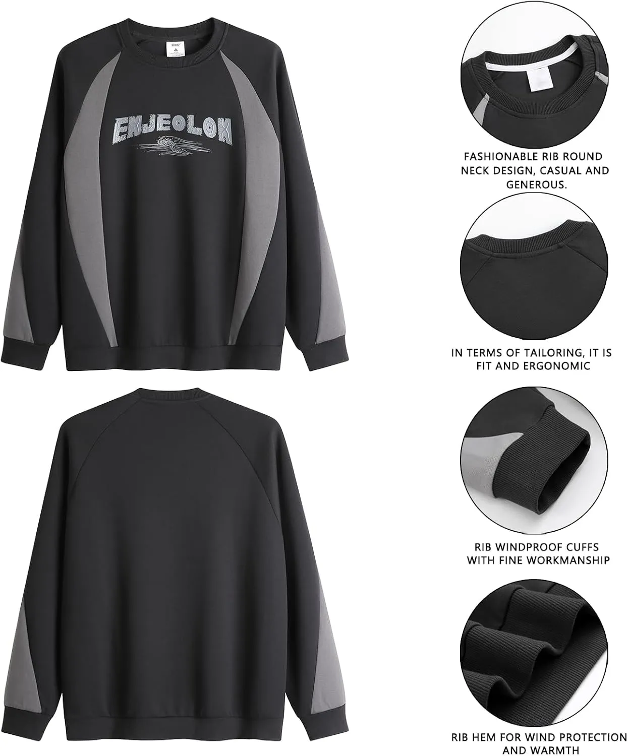 330G Heavy American Casual Sweatshirt Men Autumn Fashion Brand Splicing Contrast Color Round Neck Loose Bottoming Shirt