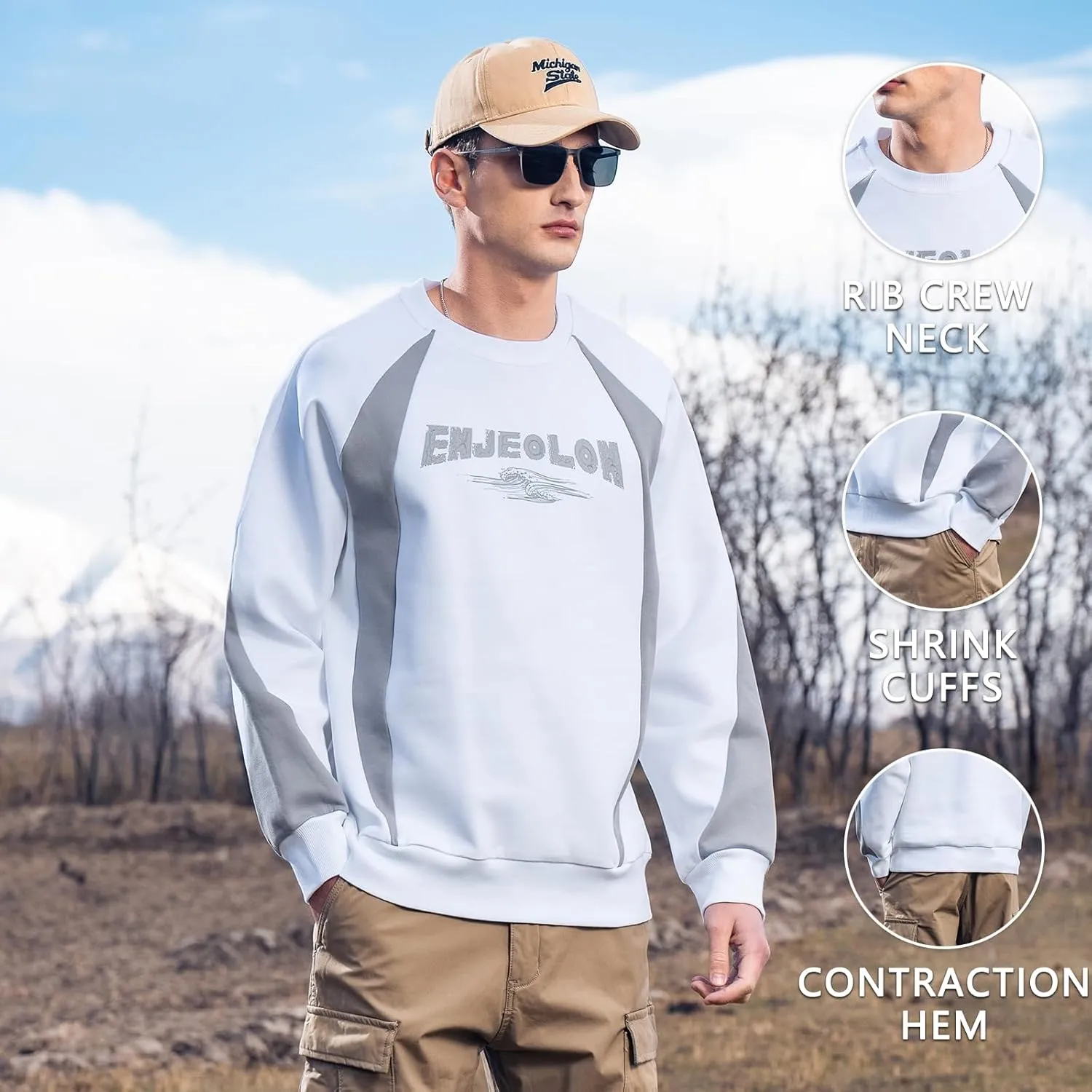 330G Heavy American Casual Sweatshirt Men Autumn Fashion Brand Splicing Contrast Color Round Neck Loose Bottoming Shirt