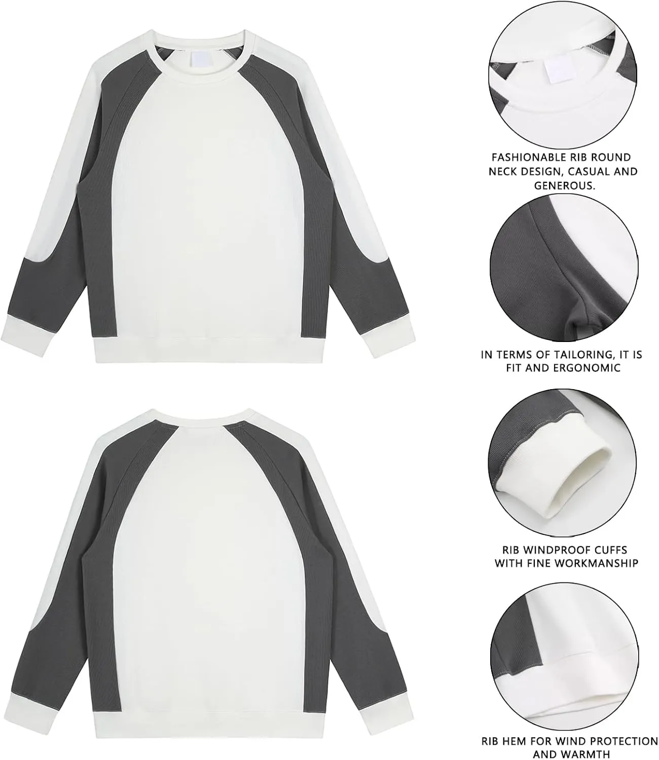 330G Heavy American Casual Sweatshirt Men Autumn Fashion Brand Splicing Contrast Color Round Neck Loose Bottoming Shirt