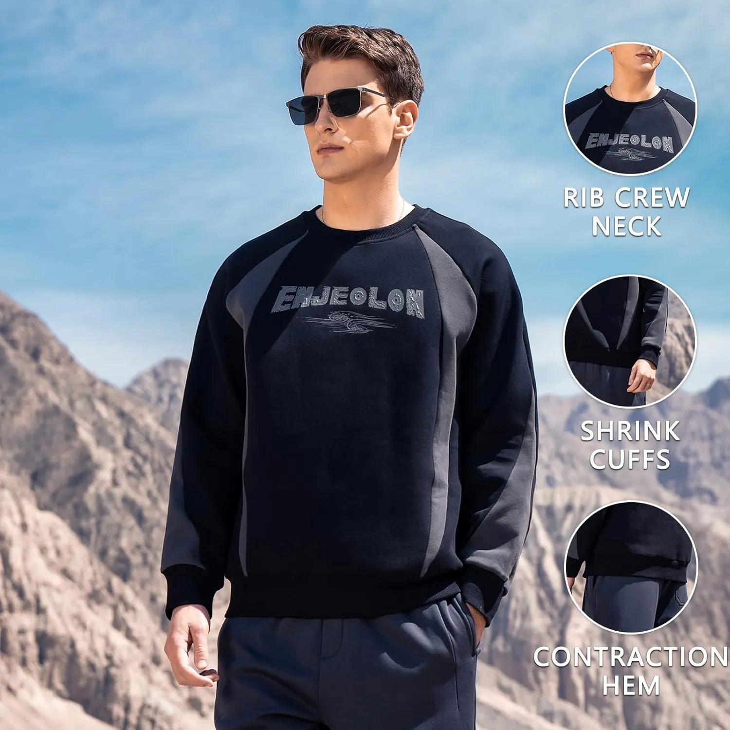 330G Heavy American Casual Sweatshirt Men Autumn Fashion Brand Splicing Contrast Color Round Neck Loose Bottoming Shirt
