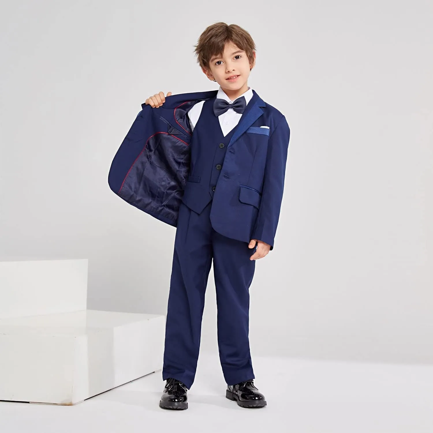 5Pcs Boys Suit Black Tuxedo Blazer Vest Bowtie Set Kids Formal Suits for Wedding Party