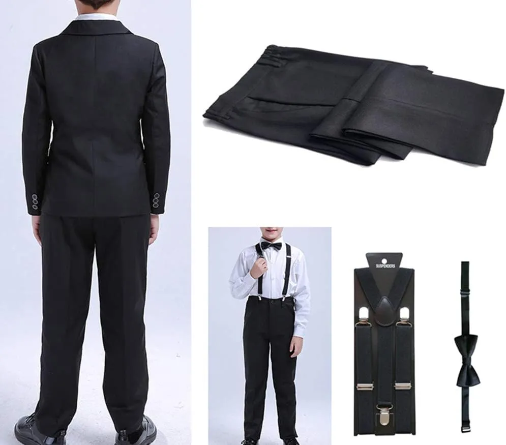 5Pcs Boys Suit Black Tuxedo Blazer Vest Bowtie Set Kids Formal Suits for Wedding Party