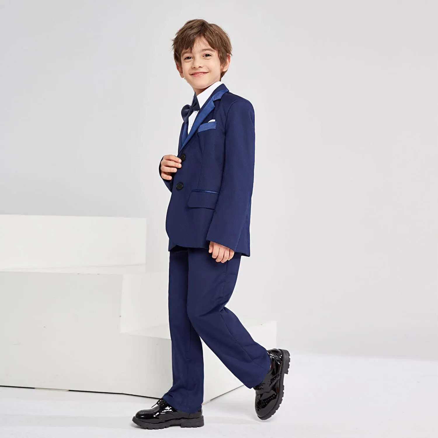 5Pcs Boys Suit Black Tuxedo Blazer Vest Bowtie Set Kids Formal Suits for Wedding Party