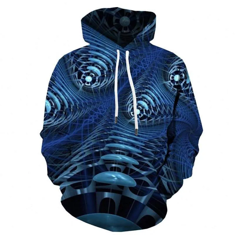 Abstract Sweatshirts men Psychedelic 3d Printed Dizziness Sweatshirt Printed Metal Hooded Casual