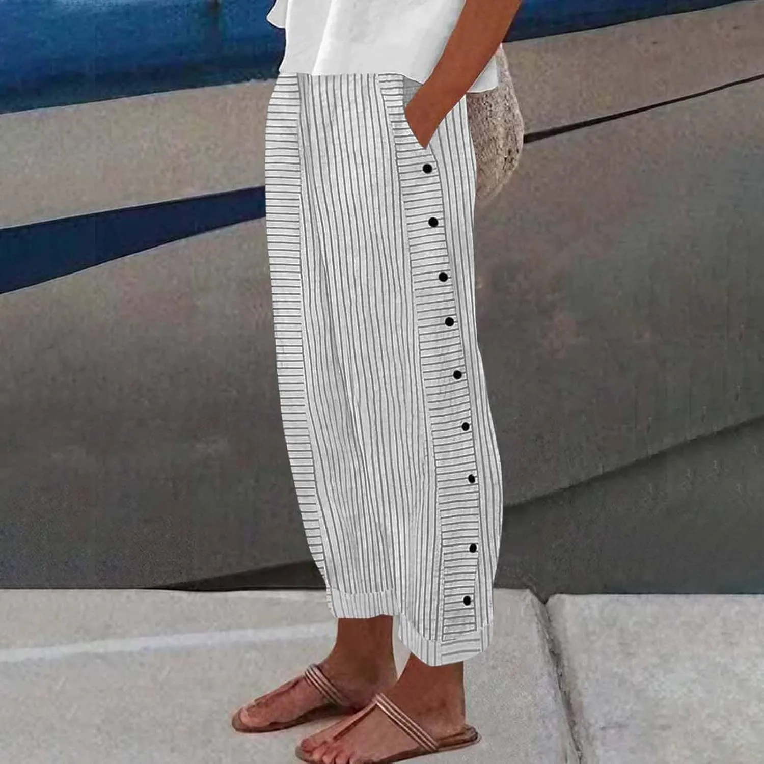 ADHOWBEW Cotton Linen Pants Women Summer 2025 Trendy Cover Ups Flowy Elastic Waist Loose Fit Comfy Casual Trousers Slacks