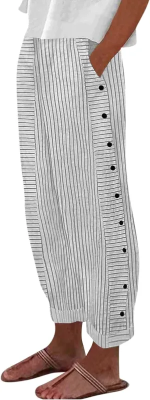 ADHOWBEW Cotton Linen Pants Women Summer 2025 Trendy Cover Ups Flowy Elastic Waist Loose Fit Comfy Casual Trousers Slacks