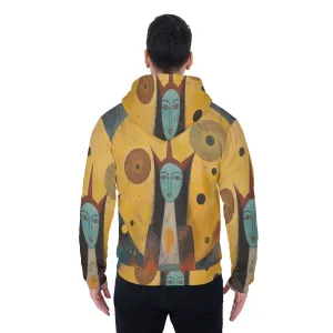All-Over Print Men's Sherpa Fleece Zip Up Hoodie, yellow abstract, print, #25GG