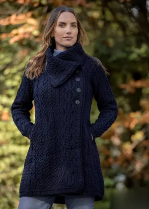 Aran Crafts Chunky Collar Coat | Navy