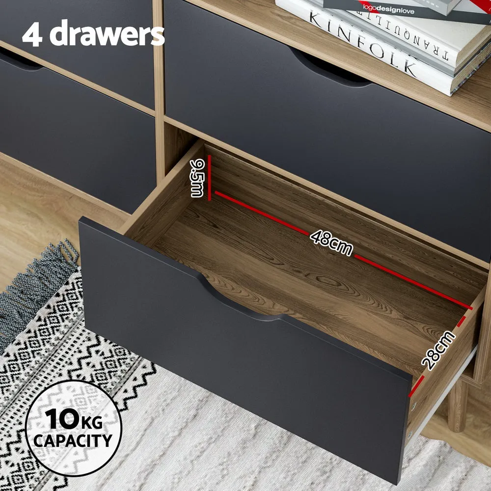 Artiss Bookshelf With 4 Drawers - Mitzi Oak And Blue