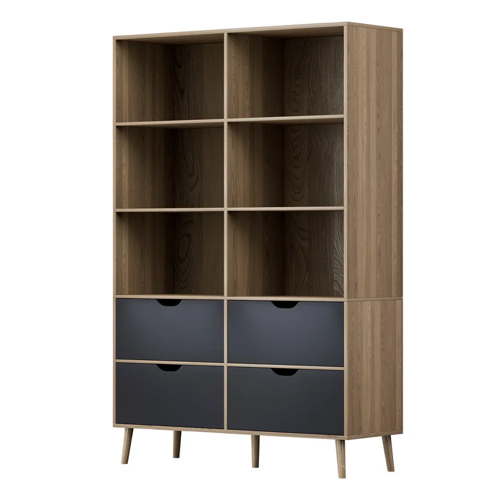 Artiss Bookshelf With 4 Drawers - Mitzi Oak And Blue