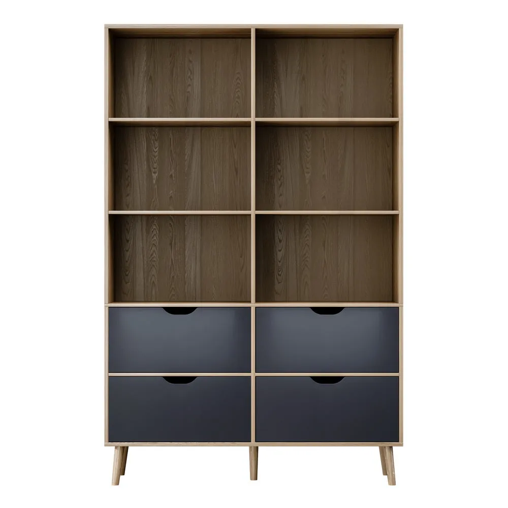 Artiss Bookshelf With 4 Drawers - Mitzi Oak And Blue