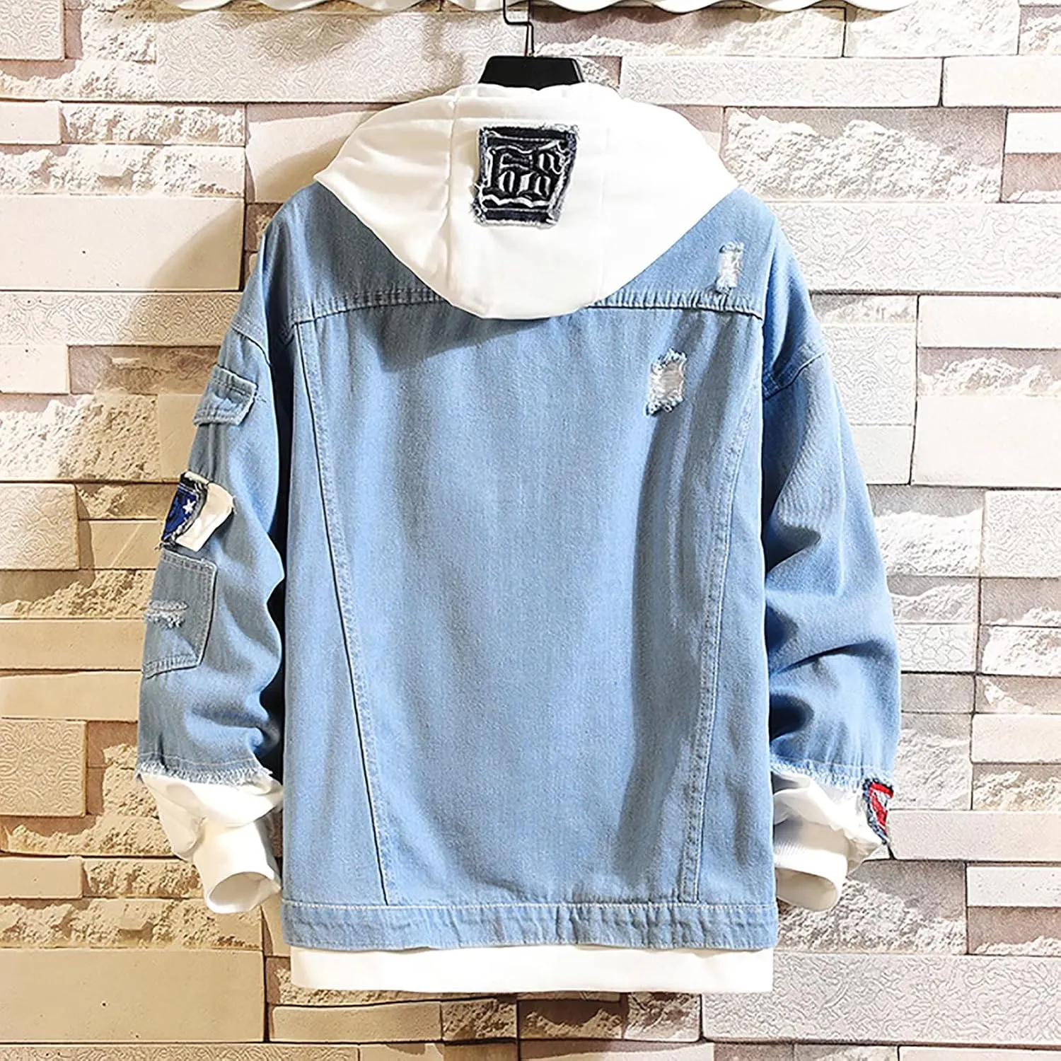 babyhealthy Men Denim Jacket with Hood Casual Button Down Jean Trucker Jacket Hoodies