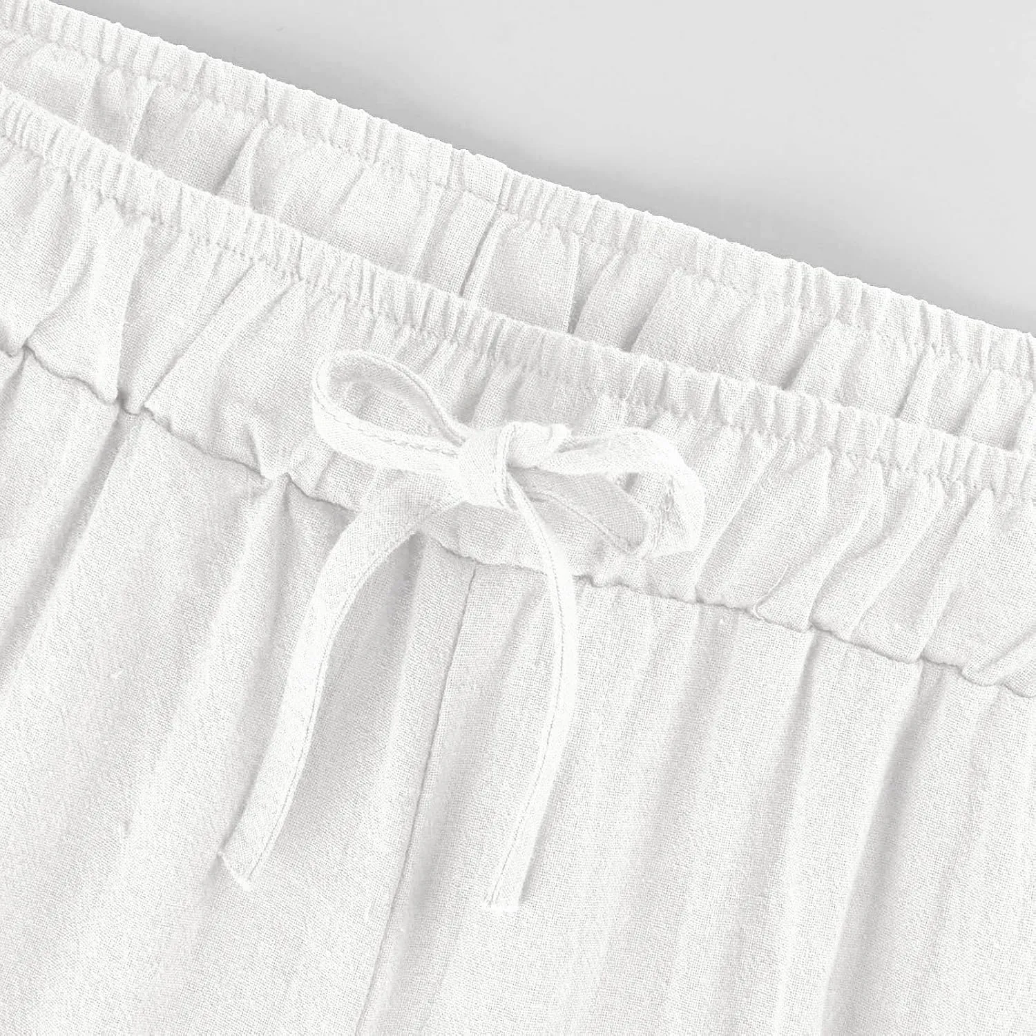 Baggy Linen Pants for Women Lightweight Summer Drawstring Wide Leg Pants Casual Loose Comfy Palazzo Pants with Pocket