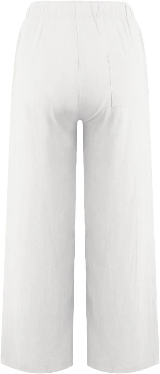 Baggy Linen Pants for Women Lightweight Summer Drawstring Wide Leg Pants Casual Loose Comfy Palazzo Pants with Pocket