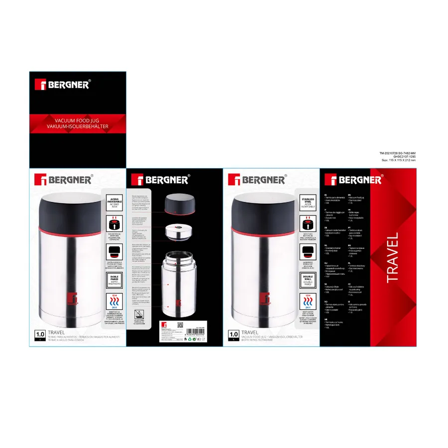 Bergner Vacuum Travel Flask 1L Matte Stainless Steel SGN2221
