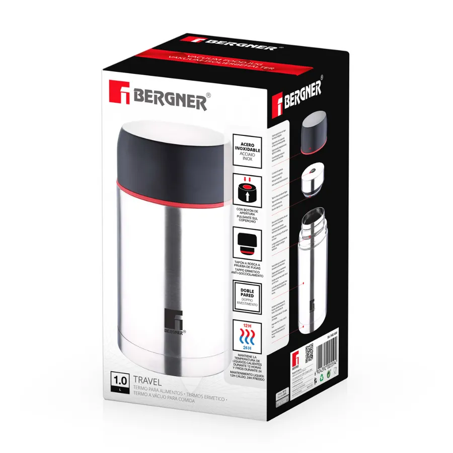 Bergner Vacuum Travel Flask 1L Matte Stainless Steel SGN2221