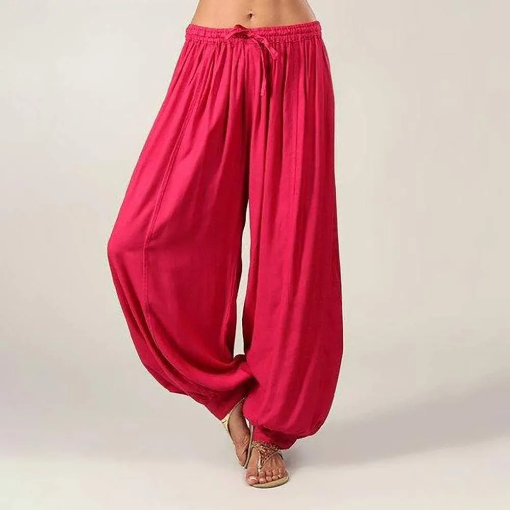 Black Linen Pants Women Plus Size Beach Baggy Wide Leg Pants with Pockets Solid Business Palazzo Pants for Women