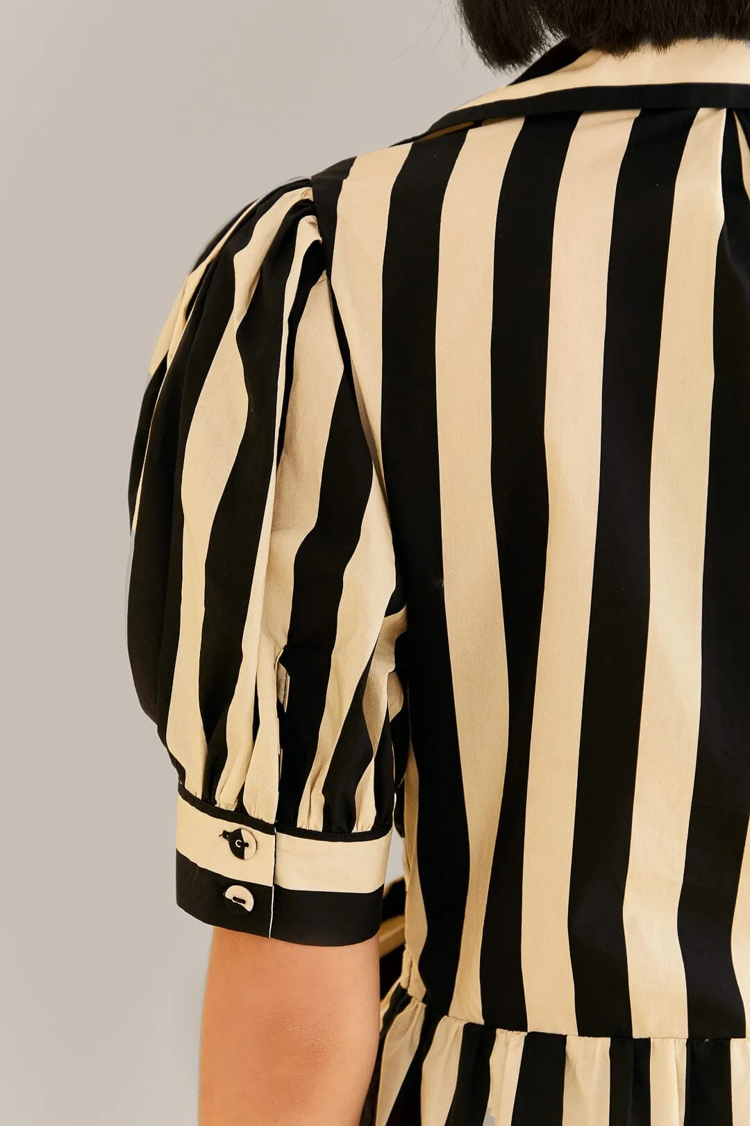 Black Mixed Stripes Short Sleeve Mini Dress
