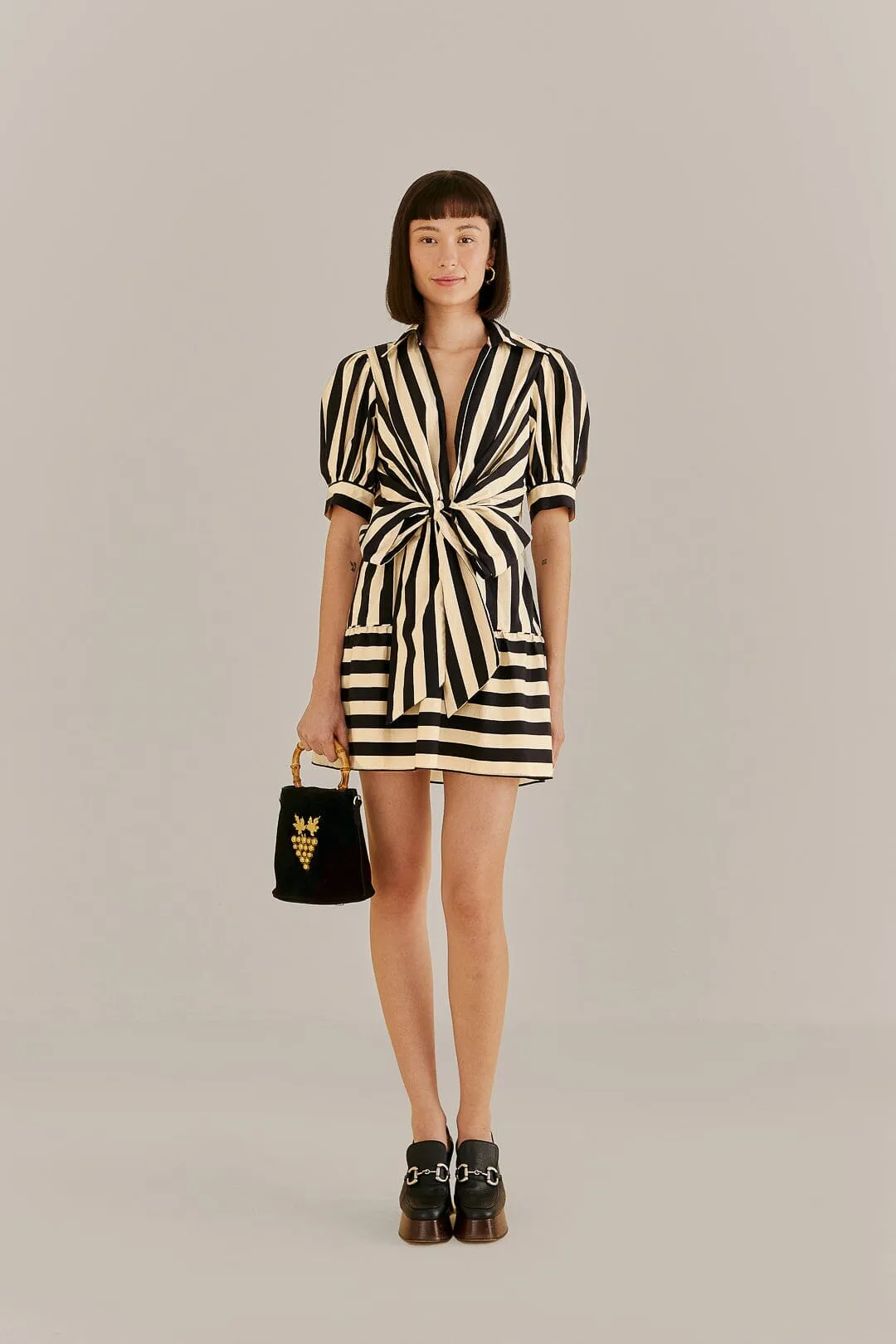 Black Mixed Stripes Short Sleeve Mini Dress