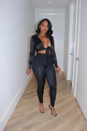 Black satin tie top