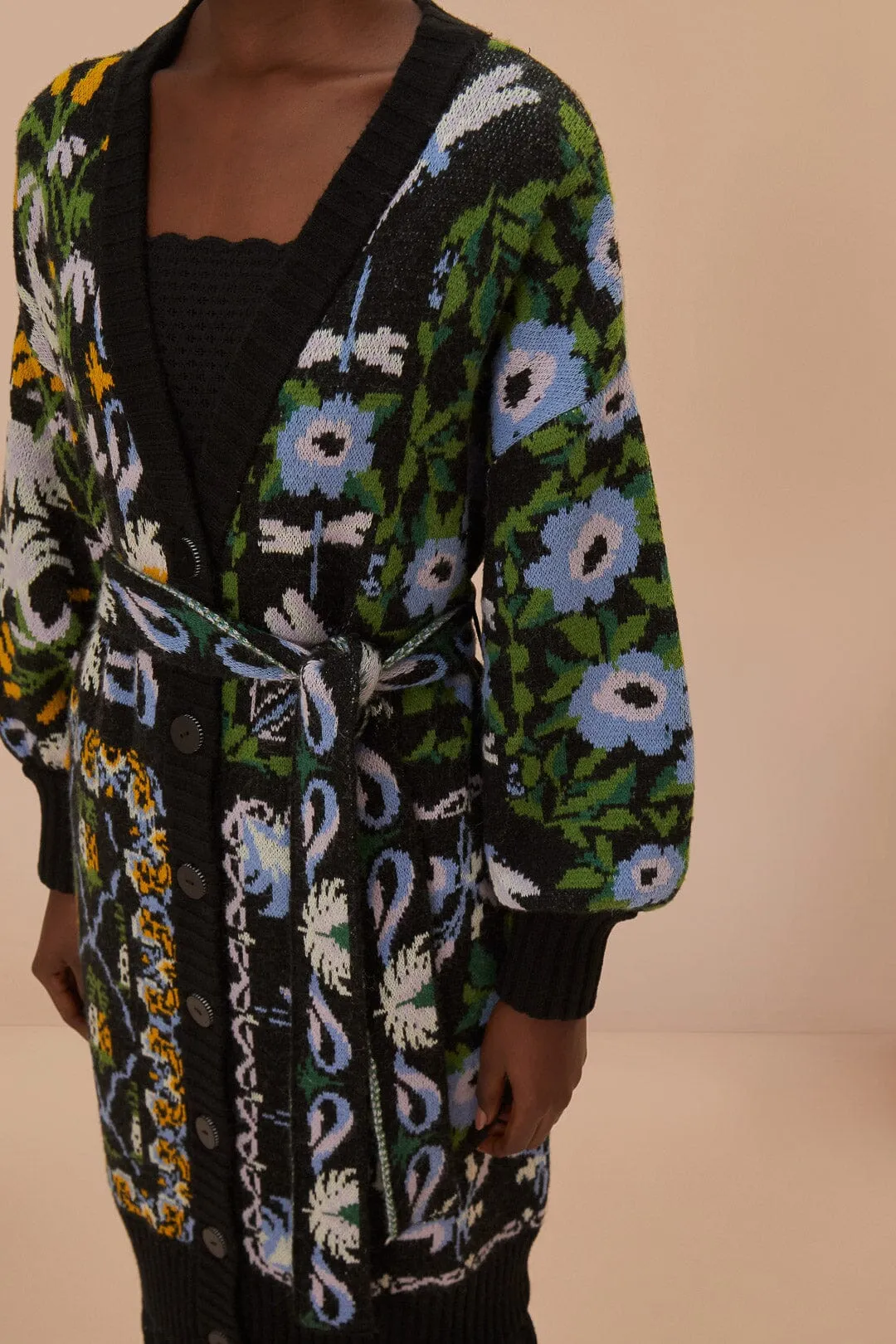 Black Winter Garden Knit Midi Cardigan