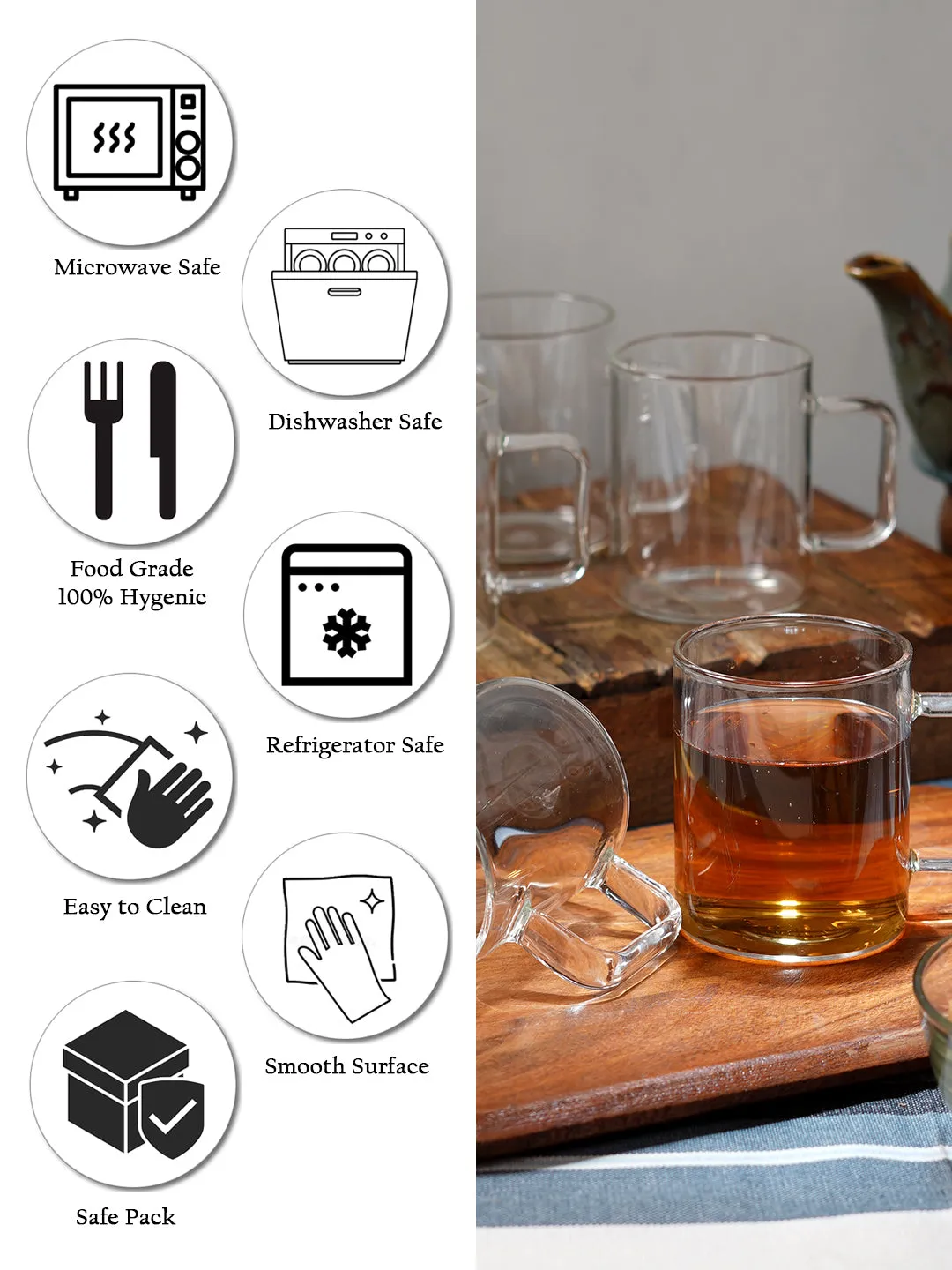 Borosilicate Glass Mugs |  200ml | Set of 6