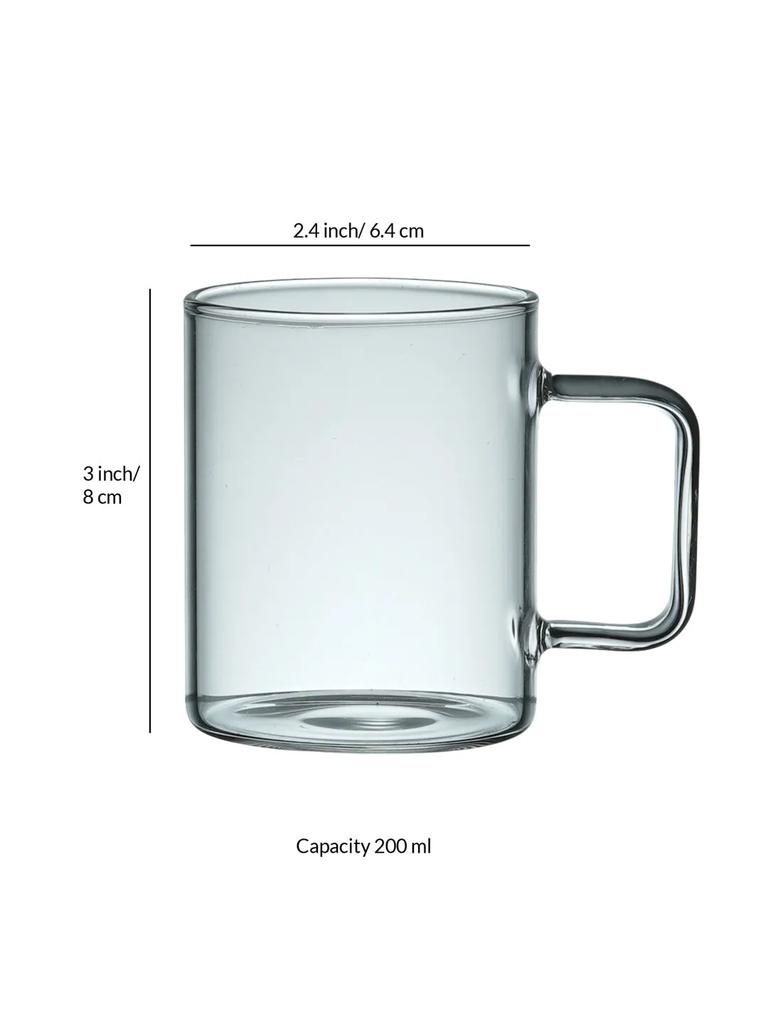 Borosilicate Glass Mugs |  200ml | Set of 6