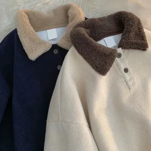 Buttoned Sweatshirt With Sherpa Collar