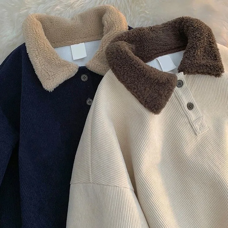 Buttoned Sweatshirt With Sherpa Collar