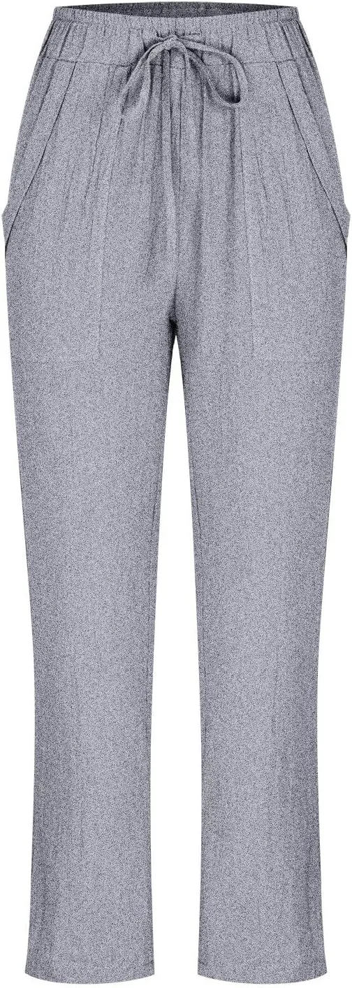 BZGTZT Wide Leg Linen Pants for Women Plus Size Elastic Waist Casual Summer Pants Loose Fit Beach Pants Comfy Cotton Trouser