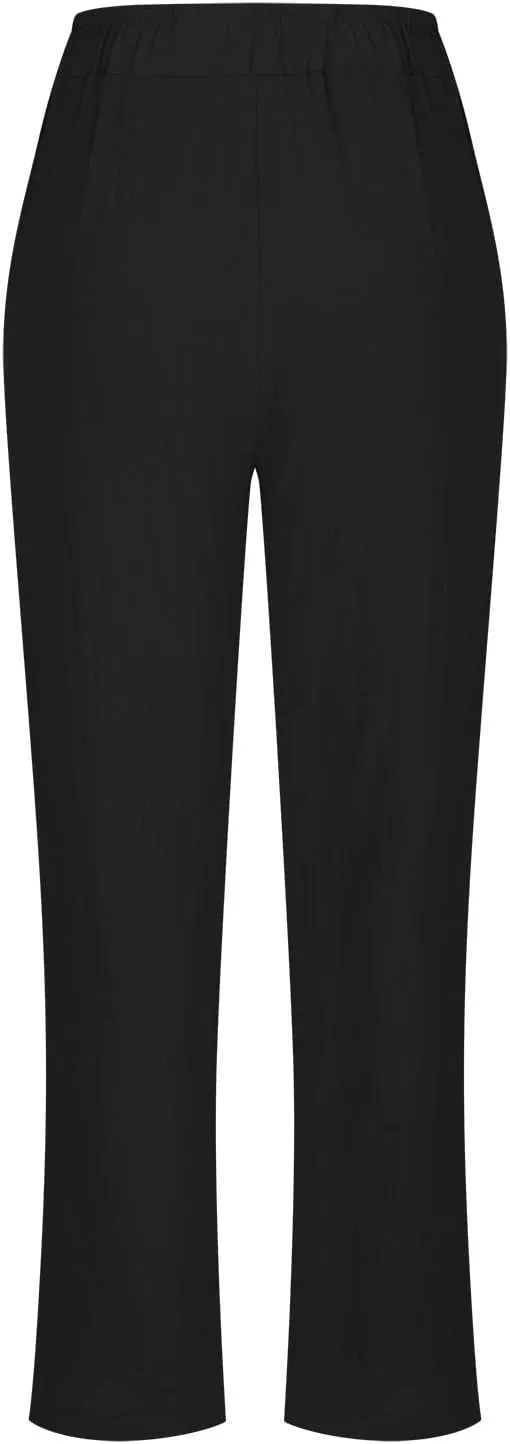 BZGTZT Wide Leg Linen Pants for Women Plus Size Elastic Waist Casual Summer Pants Loose Fit Beach Pants Comfy Cotton Trouser