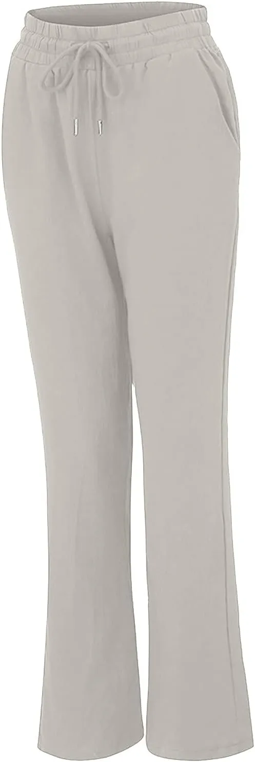 BZGTZT Women Summer Linen Pants Wide Leg Long Straight Solid Elastic Pant Trousers with Pocket Comfy Casual Loose Pants