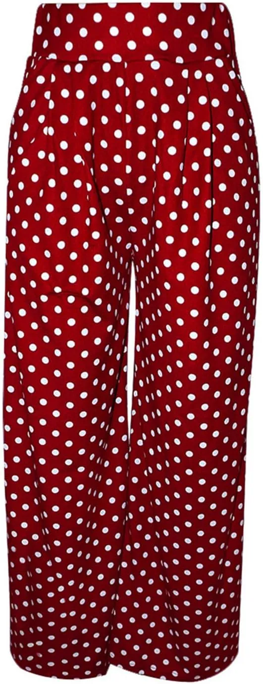 BZGTZT Women Wide Leg Pants Polka Dot Print Palazzo Pants Elastic High Waist Loose Fit Pleated Flowy Business Pants Trousers