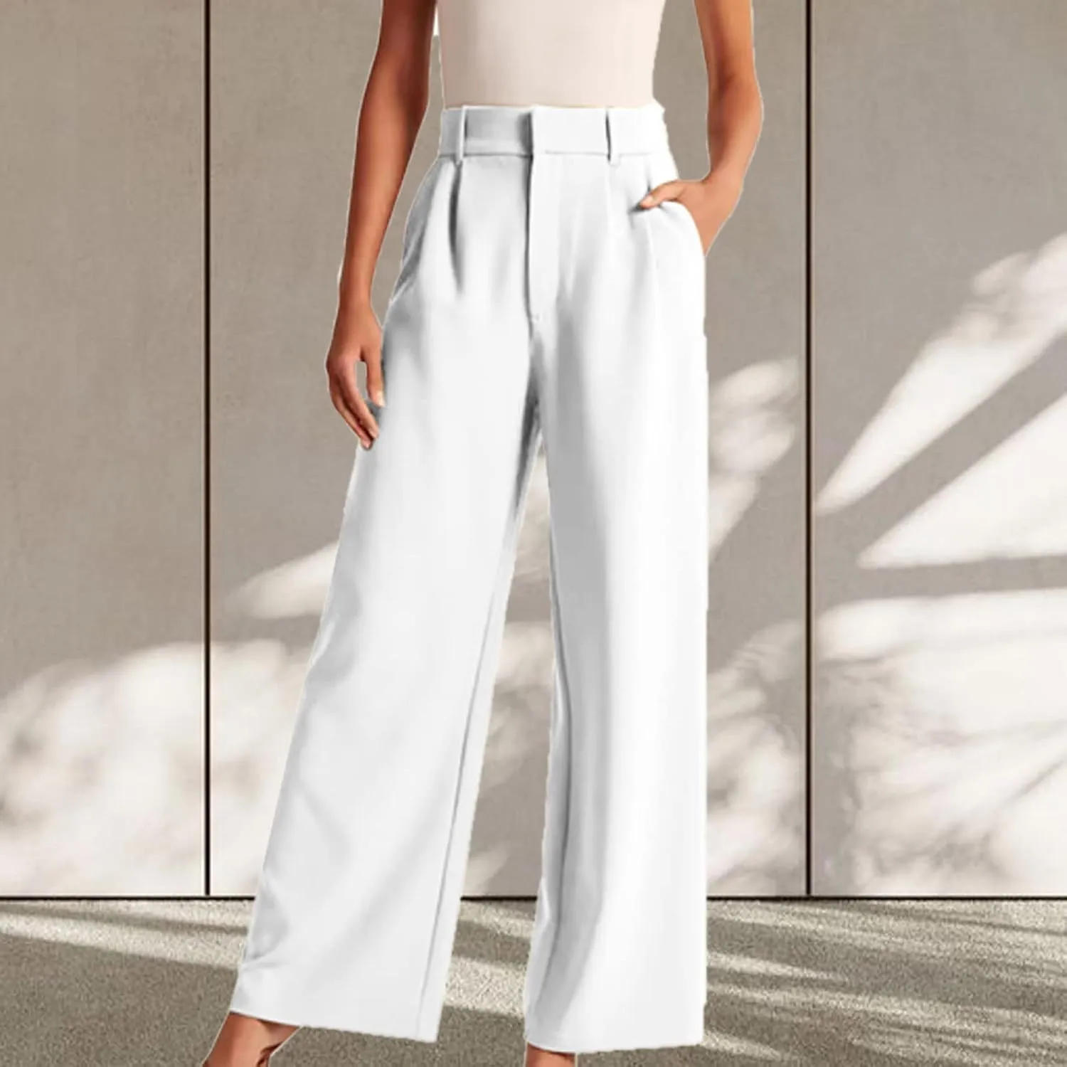 BZGTZT Women's Plus Size Suit Pant Wide Leg Pants Elastic High Waist Lightweight Business Trousers Long Straight Dress Pants