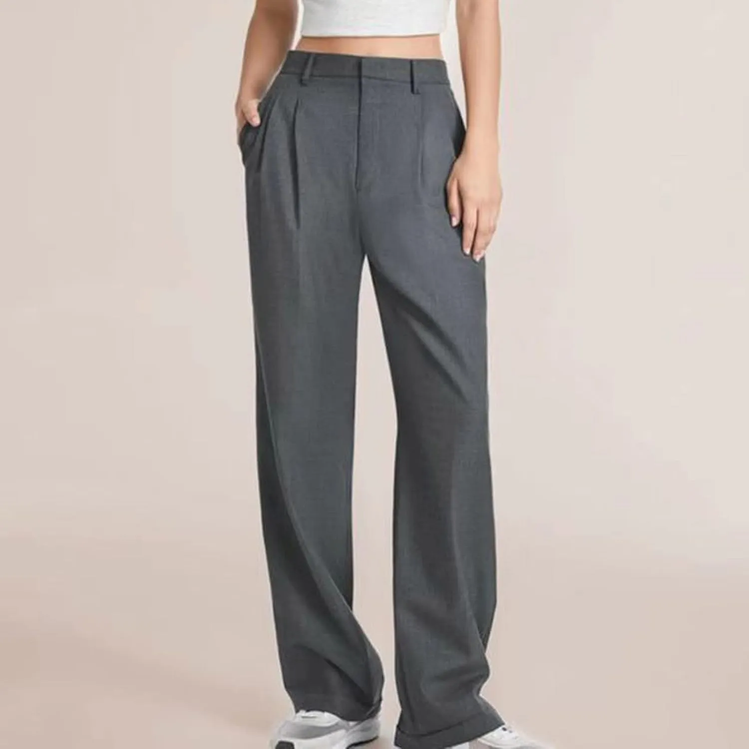BZGTZT Women's Plus Size Suit Pant Wide Leg Pants Elastic High Waist Lightweight Business Trousers Long Straight Dress Pants