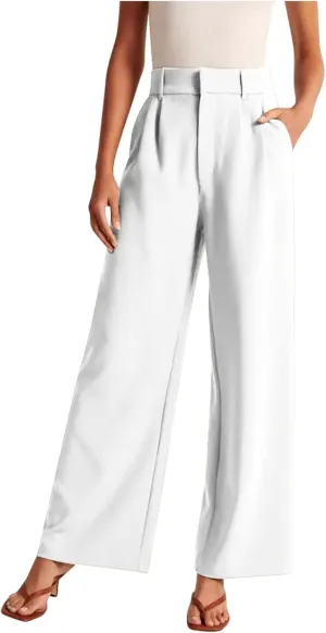 BZGTZT Women's Plus Size Suit Pant Wide Leg Pants Elastic High Waist Lightweight Business Trousers Long Straight Dress Pants