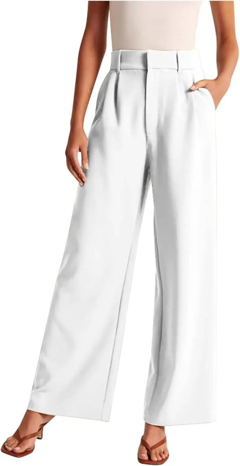BZGTZT Women's Plus Size Suit Pant Wide Leg Pants Elastic High Waist Lightweight Business Trousers Long Straight Dress Pants