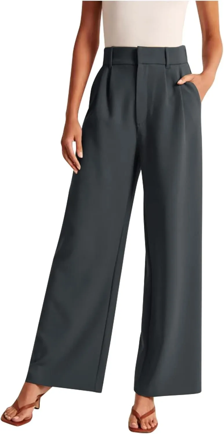 BZGTZT Women's Plus Size Suit Pant Wide Leg Pants Elastic High Waist Lightweight Business Trousers Long Straight Dress Pants