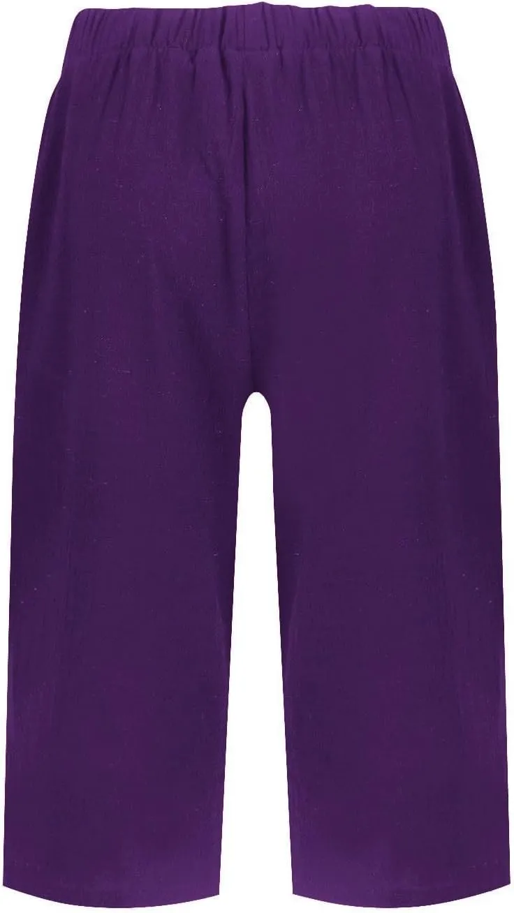 Capri Pants for Women 2025 Linen Elastic Waist Knee Length Capris Summer Straight Leg Loose Beach Shorts with Pocket